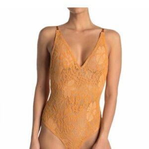 Intimately Free People Orange Lace Bodysuit Size Small